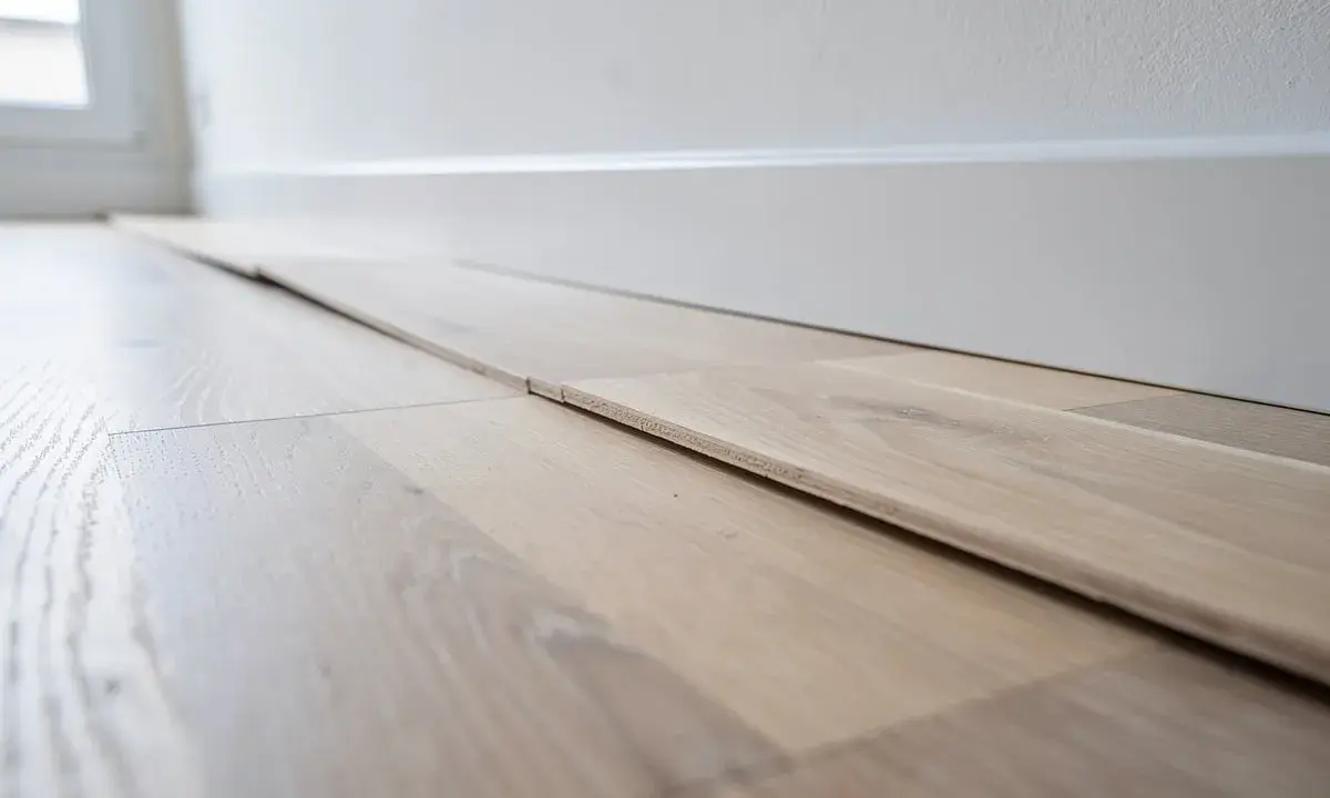 Planches de parquet gondolé, prêtes à être posées. On dirait qu'un fer à repasser a été utilisé pour les aplatir.