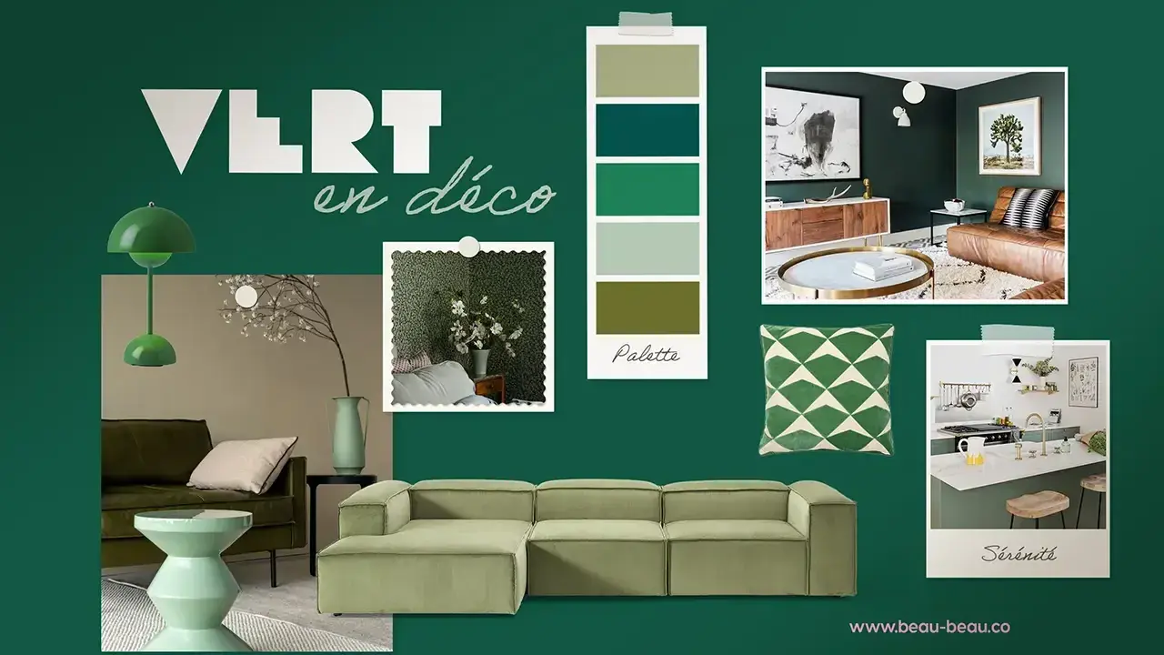 Palette de couleurs tendance pour une décoration apaisante. Un nuancier de vert invite à la sérénité dans des intérieurs modernes.