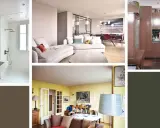 Avant/après rénovation appartement : salle de bain moderne, salon épuré, cuisine fonctionnelle.