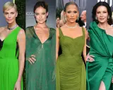 Charlize Theron, Olivia Wilde, Jennifer Lopez et Catherine Zeta-Jones arborent des robes vertes. Quelle couleur va avec le vert foncé ? Le vert émeraude, le vert pomme, le vert olive... toutes ces nuances subliment ces stars.