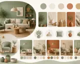 Inspiration déco salon avec un nuancier vert sauge. Ambiance douce et naturelle avec canapés, fauteuils, plantes et accessoires.
