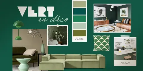 Palette de couleurs tendance pour une décoration apaisante. Un nuancier de vert invite à la sérénité dans des intérieurs modernes.
