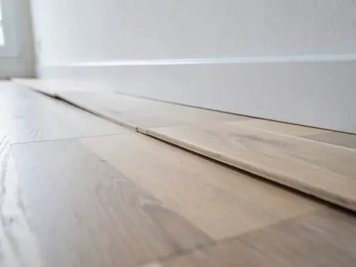 Planches de parquet gondolé, prêtes à être posées. On dirait qu'un fer à repasser a été utilisé pour les aplatir.