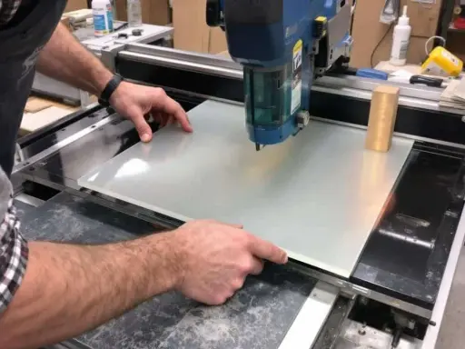 Main tenant du plexiglas pour le couper au cutter.