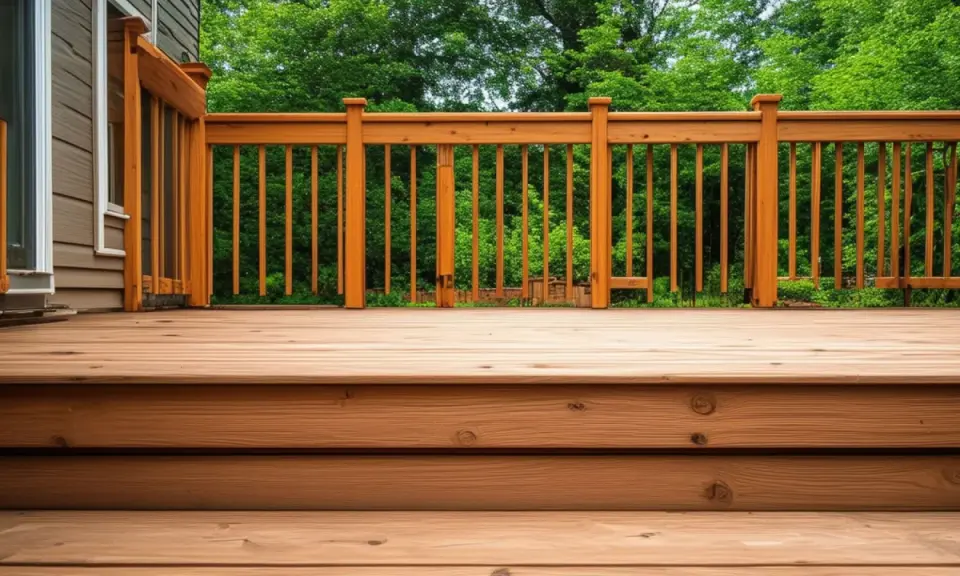 Une belle terrasse en bois, parfaite pour profiter des plus belles terrasse en bois avec vue sur la verdure.