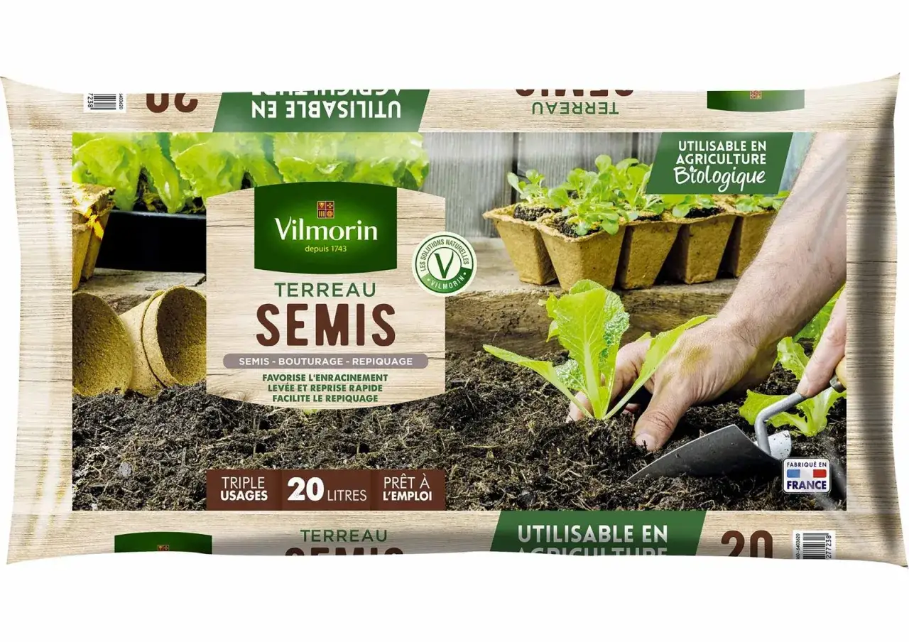 Terreau pour semis Vilmorin, idéal pour le bouturage et le repiquage. Favorise l'enracinement et la reprise rapide des jeunes plants. 20 litres.